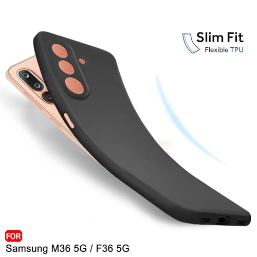 Image of TheGiftKart Sleek Back Cover Case for Samsung Galaxy M36 5G / F36 5G | Slim Fit Protective Design | Ultra Matte Finish | Camera Protection Bump | Soft Silicon Back Cover Case (Silicone, Black)