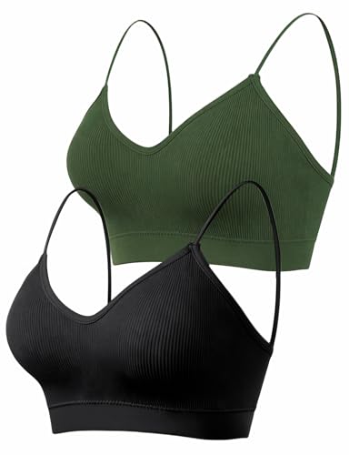 Image of ZENUTA 2PCS Women's V-Neck Padded Seamless Straps Bralette, Everyday Basic Sleeping Bra, Sports Bras for Women