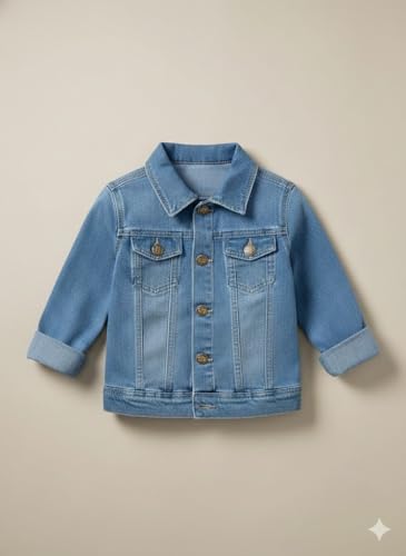 Image of A.T.U.N. (ALL THINGS UBER NICE) Trendy Boys Cotton Denim Jacket | Casual Outerwear with Full Button Front, Smart Collar & Pockets | Stylish Cotton Casual Kids Jacket for Everyday