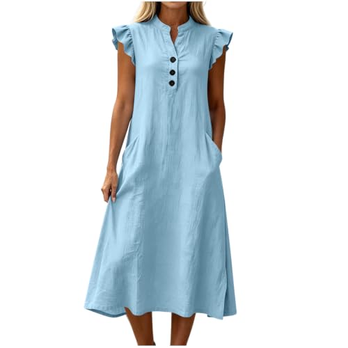 Robe courte femme casual en coton lin léger respirant grande taille col V