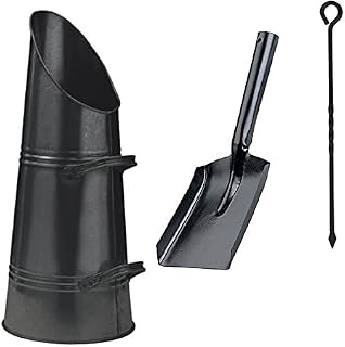 Srendi® Black Coal Hod Large 21" Metal Coal Storage Scuttle Bucket Holder Scooper with Free Shovel & Poker Made in U.K.