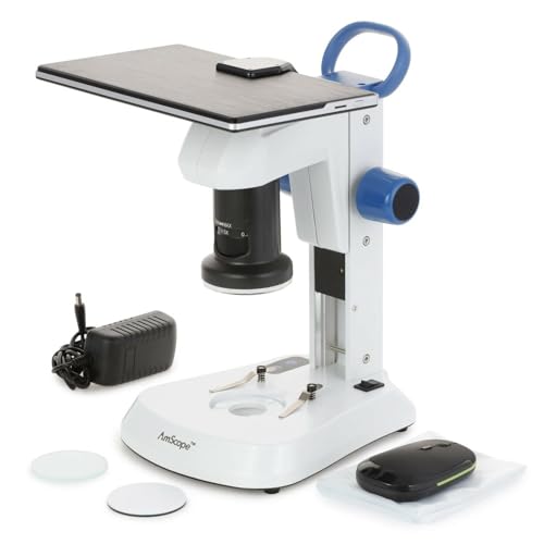 Image of AmScope DM745 Series Digital Microscope for Industrial Inspection - 0.7X-4.5X Magnification - Includes Camera & 9-Inch Screen - Dual LED Lighting - On Track Stand