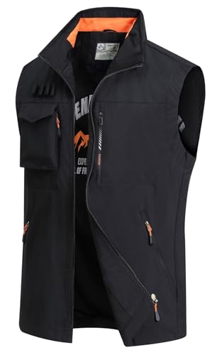 MeiLayM Herren Outdoor Weste Sommerzeit Anglerwesten mit Multi-Taschened Weste Schnelltrocknende Jagd Weste Leicht Atmungsaktiv Weste Ärmellose Jacke Lässige Jacken Tops Schwarz,3XL