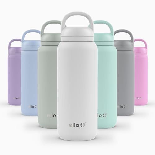 Image of Ello Cooper Twist 32oz Stainless Steel Water Bottle with Chug Lid | Leak Proof | Double Walled and Vacuum Insulated | Built in Carry Loop | Dishwasher Safe | White