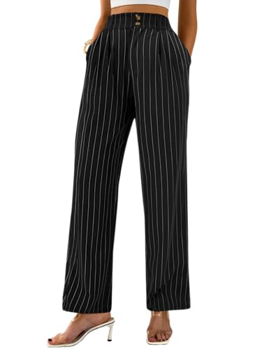 AUXDIO Womens Straight Leg Pants Casual High Waisted Stretchy Double Buttoned Trousers Work Business Dress Pant