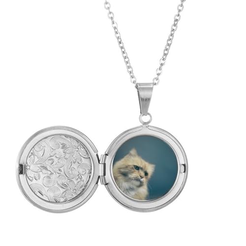Collier médaillon photo chat bleu personnalisable pendentif femme