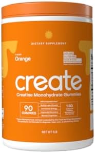 Create Creatine Monohydrate Gummies for Men & Women, Boost Focus, Strength, and Endurance, Anti-Melting Formula, Vegan, Gluten-Free, Non-GMO, 1.5g of Creatine per Gummy (Orange, 90 ct)