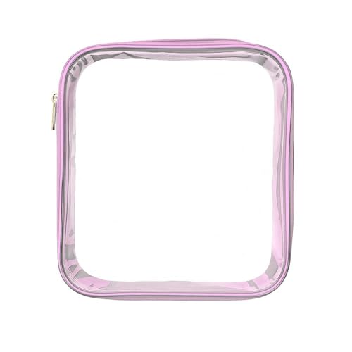 Estojo Box Transparente com Zíper, Design Resistente, Amplo Espaço para Organização, Visual Clean, Preto (Rosa Claro)