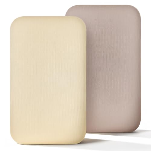 HARPPA Cuddly Bassinet Sheets 2 Pack - Fitted Muslin Sheets for Bassinet & Bedside Sleeper Soft Breathable Bamboo Viscose Cotton Oeko-TEX Certified 35 x 19 Mattress Sheet