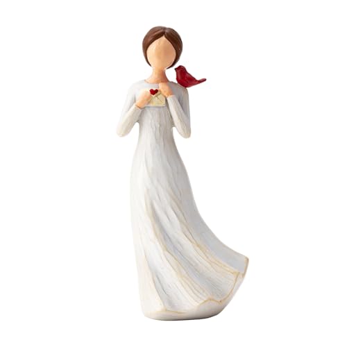 Hand-Painted Memorial Angel Figurine with Red Cardinal & Love Letter - 6.2 Inch Resin Statue for Sympathy Bereavement and Friendship - Thinking of You Home Decor Gift for Mom Grandma Women