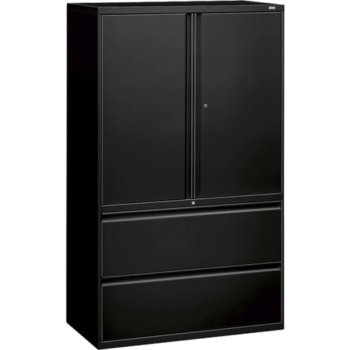 HON Brigade 800 Series Lateral File Cabinet with Storage, Letter/Legal, 2-Drawer, Black, 19 1/4" D
