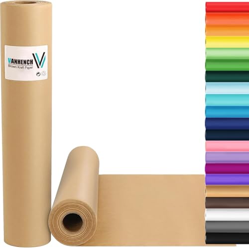 Vanhench Brown Kraft Paper Roll 17.5" x 600" (50') for Gift Wrapping Bulletin Board Paper, Kids Craft Supplies, Art Bouquet Flower Thanksgiving Wrapping Paper, Poster Packing Shipping Moving Supplies by Vanhench - Used condition - US$7.19