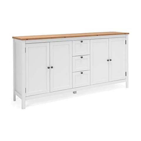 Newfurn Kommode Weiß Wildeiche Sideboard Vintage Landhaus Cover