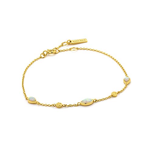 ANIA HAIE Damen Armband MINERAL GLOW Kyoto Opal aus 925 Sterling Silber 14k vergoldet, besetzt mit zwei Goldplättchen und drei Opal Anhänger, Länge 16,5cm + 2cm Verlängerung, inkl. Geschenkverpackung