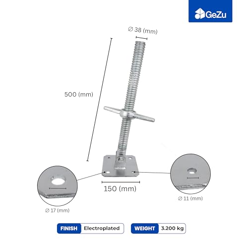 Miniatura 2 de Gezu Impex Tornillo De Base Oscilante Para Andamios 38 X 500 Mm Electropintado Tornillo Nivelador De Base Con Altura Ajustable