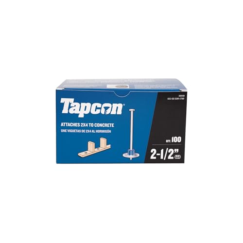 Tapcon 2-1/2 Inch Powder Actuated Drive Pin, 100 PCS, with Washer, for Concrete, Wood, & Steel Fastening, Made in the USA, Compatible with Tapcon T22, TP22, HS22, & SA27 Powder Actuated Tools