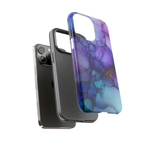 Coque iPhone 14 Pro Max encre à l'alcool violet bleu vif - Protection rigide brillante