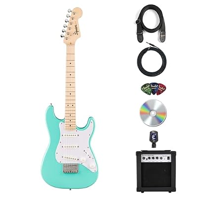 Fender Squier Mini Stratocaster Electric Guitar - Sea Foam Green Bundle with Amplifier, Instrument Cable, Tuner, Strap, Picks, and Austin Bazaar Instructional DVD