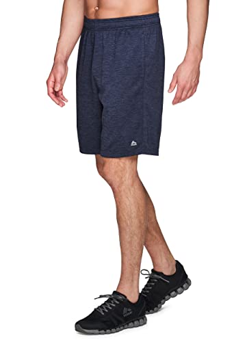 Rbx Active Men's Stretch Jersey X-Dri Running Gym Short Striated Texture Navy L #TOP2