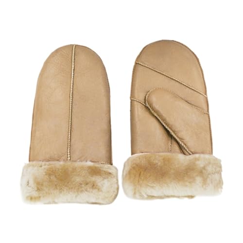 WENH Guantes de invierno de estilo clásico for mantener el calor, guantes de cuero gruesos, mitones for mujeres, señoras y niñas, guantes de invierno(KHAKI)