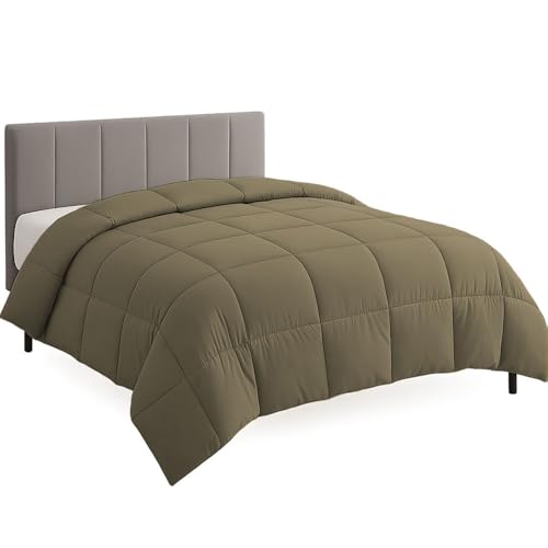 Image of Full Size Comforter Set - All Season Down Alternative Bedding Comforter Set - Quilted Duvet Insert with Corner Tabs - Box Stitched Blanket - Breathable, Soft - Taupe
