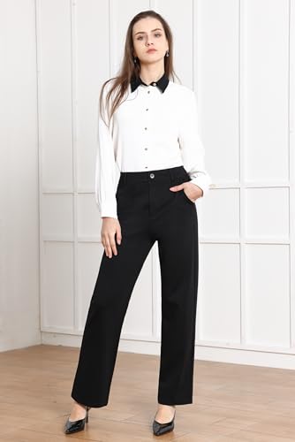 Balleay Art Women Straight Leg Dress Pants High Elastic Waisted Slacks Business Casual Work Office Trousers4