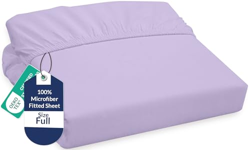 Image of Royale Linens Fitted Sheet Full - Ultra Soft 1800 Brushed Microfiber - Hotel Luxury Bottom Sheets - Wrinkle Free & Fade Resistant - Deep Pocket Fitted Sheet Only (Full, Lavender)
