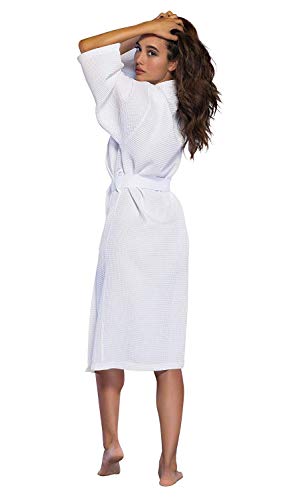 Turquaz Personalized Embroidered And Monogrammed Bathrobes For Women | Lightweight Long Waffle Kimono Unisex Spa Robe (One Size, White) #TOP3