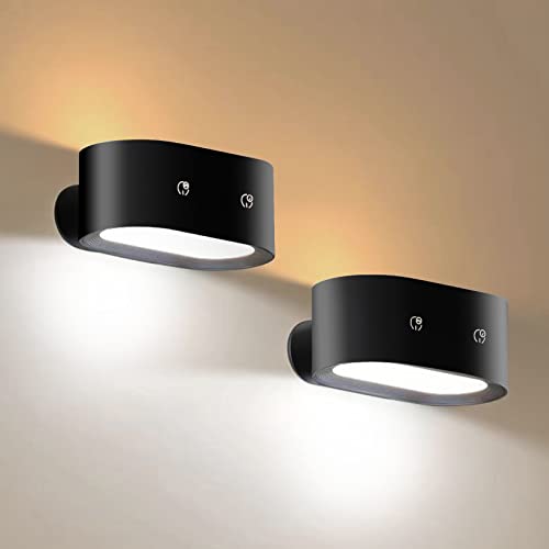 Speclux Battery Operated Wall Sconce, Up And Down Source Wall Lights 2 Pack Wireless Led Mounted Reading Light, Light For Wall 4 Brightness & 3 Color Temperature 360°Rotate Cordless Magnetic Wall Lamp #TOP5