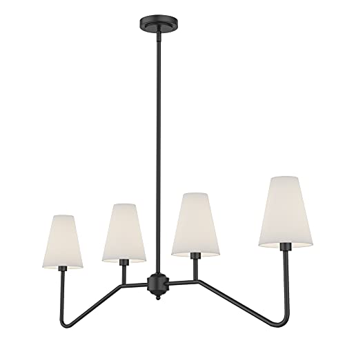 Electro Bp;47" W 4-Light Linear Kitchen Island Lighting Fixture Classic Chandeliers Matt Black With White Linen Shades 160W #TOP2