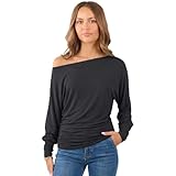Crazy Girls Womens Long Sleeve One Off-Shoulder Plain Baggy Batwing Top UK8-24 (16-18, Black Plain)