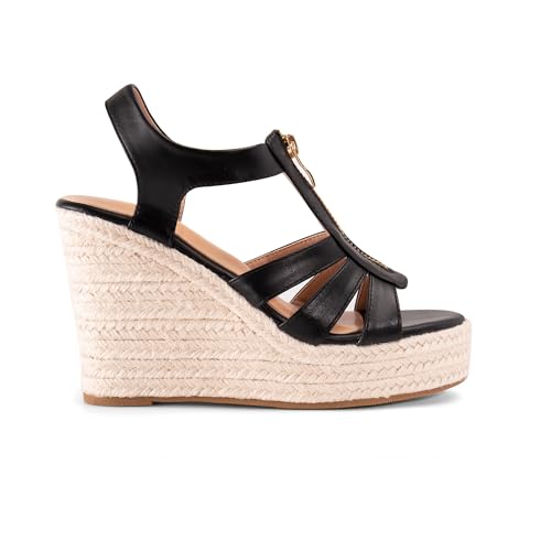 Image of Womens Front Zipper Espadrille Wedge Sandals Dressy, High Heel Platform Sandals Open Toe Slingback, Comfy Sexy Summer Wedges Sandals