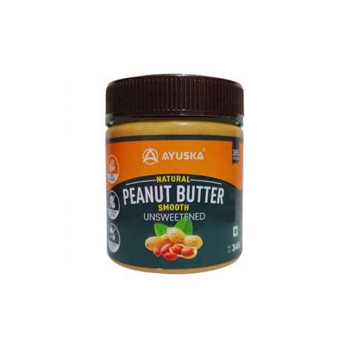 Image of Ayuska Natural Creamy Peanut Butter Unsweetened - 340g | Healthy Creamy Spread for Breakfast, Snacks & Gym Diet | No Sugar, Zero Trans Fat, Cholesterol-Free | Rich in Protein, Vitamin E & B3