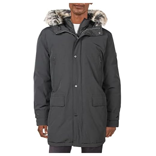 Michael Kors Mens Faux Fur Warm Parka Coat Black XL