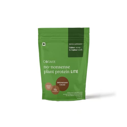 Image of Cosmix No-Nonsense Plant Protein LITE For Beginners | 16g Protein /Serve, 450g Pouch | Indonesian Cacao (Chocolate) | Plant Based Protein, Pea & Rice Isolate | Clean, Easy to Digest | All Essential Amino Acids