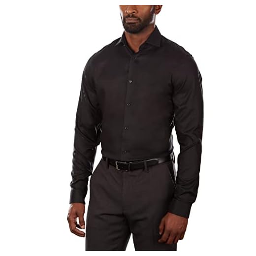 Calvin Klein Camisa social masculina slim fit, não precisa passar a ferro, elástica, lisa, Preto Jet, 16.5" Neck 32"-33" Sleeve