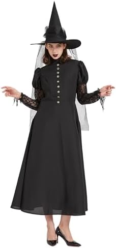 Witch Costume for Women Adult Outfit Plus Size Wicked Halloween Black Dress Witchy Wizard Costumes Gothic Cosplay