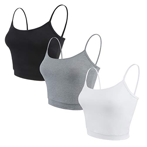 Tenpluszero 3 Pieces Camisole Strap Crop Tank Top Sports Bra Yoga Sleeping Bras for Women Girls (Color Set 1, L)