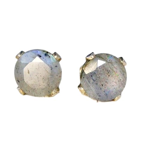 Boucles d'oreilles rondes en labradorite naturelle et argent sterling 925 LKSTD_0639