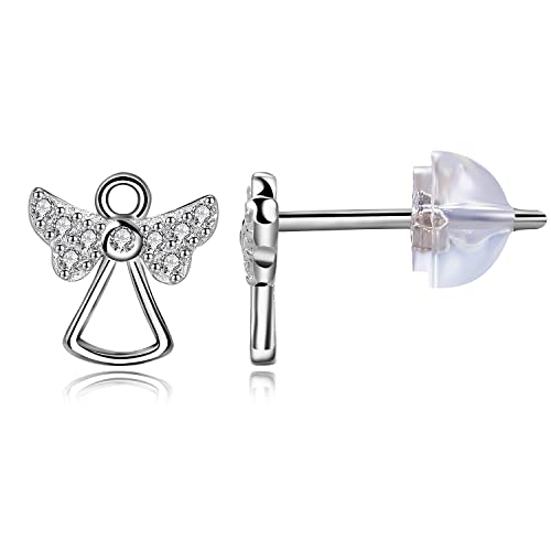 Bo&Pao Brincos de anjo da guarda em prata de lei 925, Zircônia cúbica Prata esterlina, Zircônia cúbica