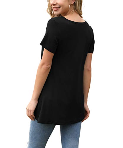 Awuliffan Womens Summer Short Sleeve Tunic Tops Loose Fit Casual T-Shirt Button Up Blouses（Black,X-Large） #TOP2