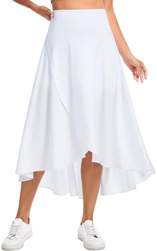 THE GYM PEOPLE Damen Hosenrock Lang Hoher Niedriger Saum Maxirock mit Short | High Waist, Bauchkontrolle, Asymmetrischer Rüschensaum, Atmungsaktiv, Darunterliegende Hose mit Tasche