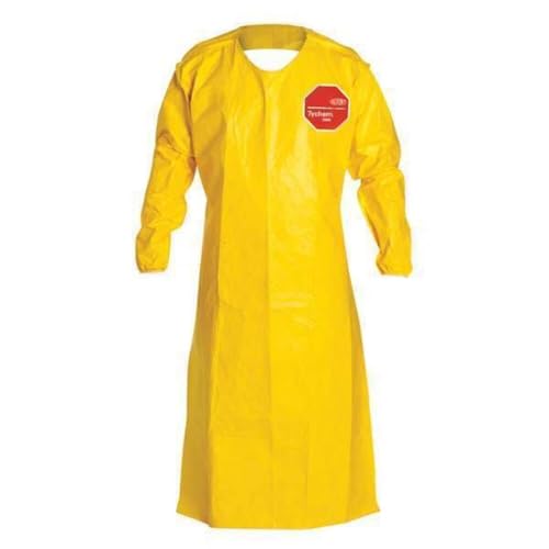 DuPont Tychem 2000 QC278B 52-Inch Sleeved Apron with Elastic Cuffs, Bound Seams and Bound Yoke Neck Without Snaps, Yellow, Universal Size (Pack of 12)