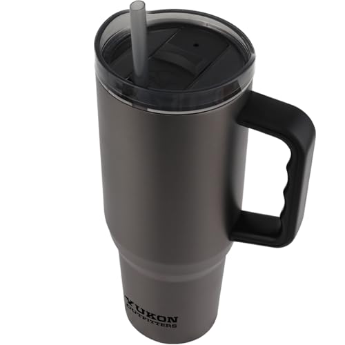 Yukon Outfitters Fit Forty 40oz Double Wall Vacuum Insulated Stainless Steel Tumbler with Reusable Straw & Ergonomic Handle | For Hot or Cold Beverage, Titanium