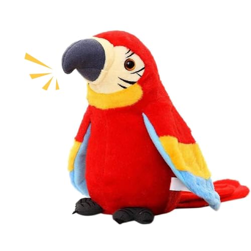 Lusacy Loro de peluche parlante,Pájaro de peluche parlante de loro, juguete parlante, juguete de peluche de pájaro loro con función de reproducción de grabación (rojo)