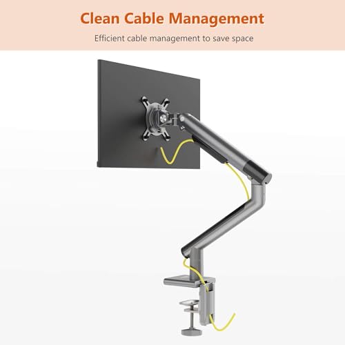 Image of Artikel Single Monitor Desk Mount | Adjustable Heavy Duty Monitor Arm | VESA Mount with C Clamp & Grommet Mounting Base | Computer Monitor Stand (Grande Metallic, Single)