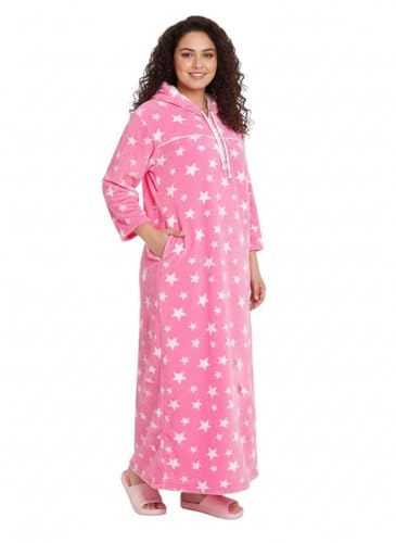 Image of Winter Wear Woolen Nighty Dress With hoodies pink Nighty Women Gown Dress Maxi Full-Length Maxi Nighty Bath Robe Free Size
