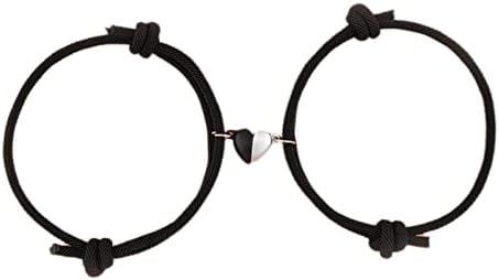 Colorful Love Heart Bracelets Set Braided Rope Mutual Attraction Relationship Astronaut Adjustable Cord for Boyfriend Girlfriend Couples Jewelry-Black