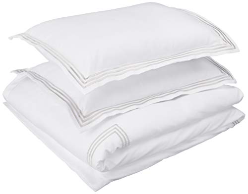 AmazonBasics Embroidered Hotel Stitch Duvet Cover Set - Premium, Soft, Easy-Wash Microfiber