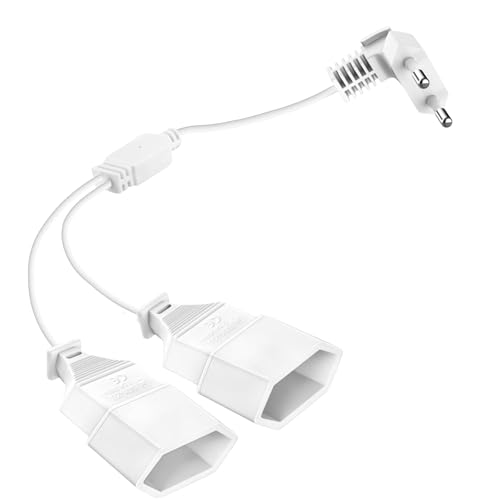 Verlängerungskabel Abgewinkelter Eurostecker 90° Flachstecker Verlängerung 2 in 1 Verlängerungskabel Dünn Weiß Eurostecker Verlängerung 2.5A/250V für TV PC Computer Monitor